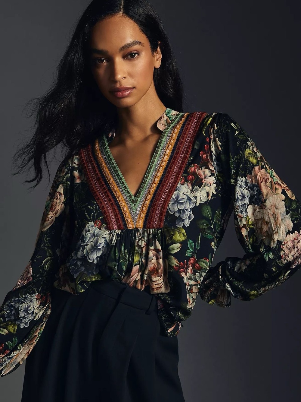 Bl^nk London Anthropologie Stephanie Top Floral Embroidered V Neck Size XS